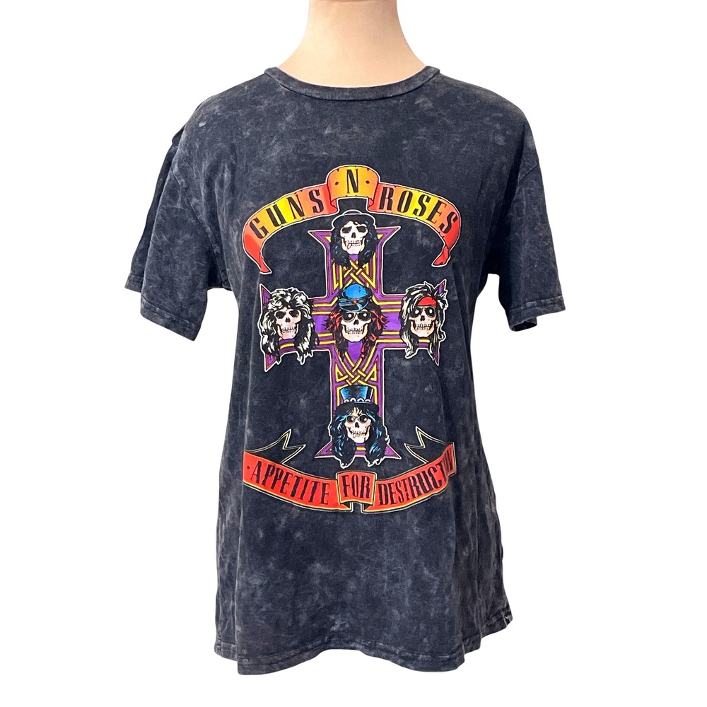 Guns N Roses Appetite For Destruction Graphic T-Shirt Large Black Acid Wash Rock
